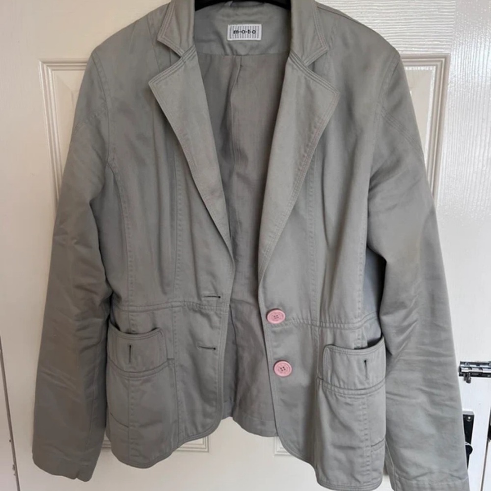 Topshop Light Gray Blazer with Pink Accents